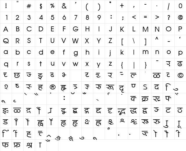 LangscapeDevPooja Normal  glyph index