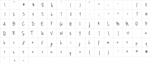 Jenna Sue Regular  glyph index