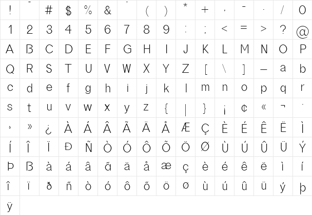 borneo Regular  glyph index