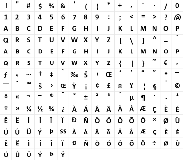 Corpid Caps Bold  glyph index