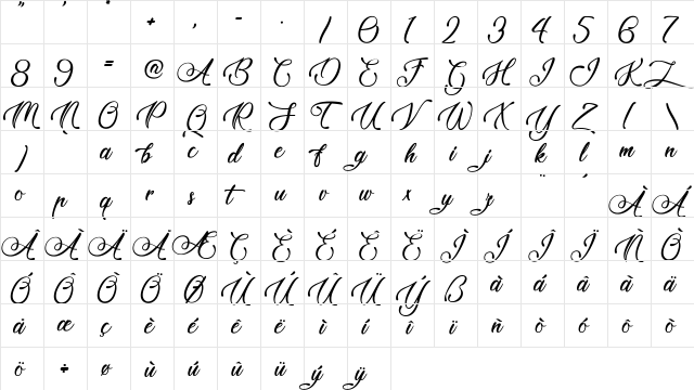 Tale of Hawks Regular  glyph index