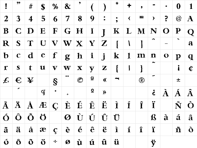 AndrewBeckerAntique Bold  glyph index