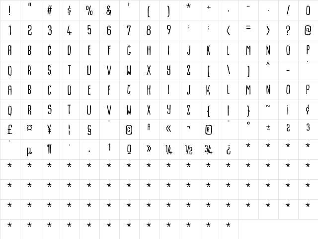 Dummkopf DEMO Regular  glyph index