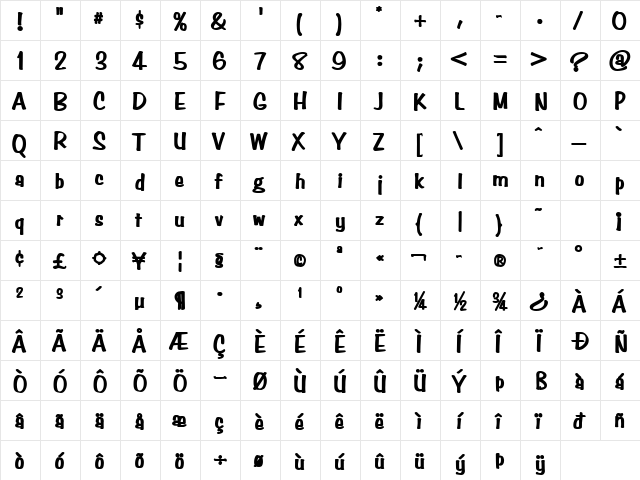 Simpson Heavy Bold  glyph index