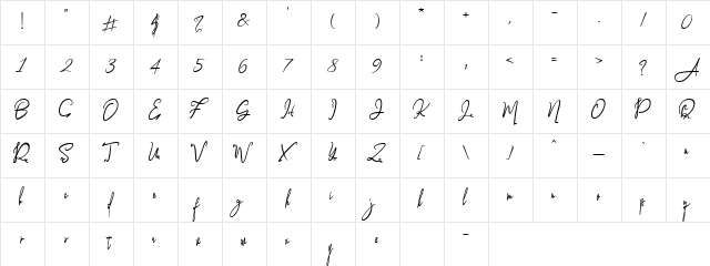 Gwothmey Regular  glyph index