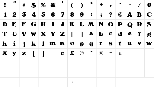 CatalegoDisplaySSK Regular  glyph index