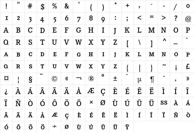 Corporate E Expert BQ Regular  glyph index