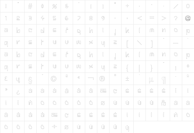 Hairpin Hairline  glyph index
