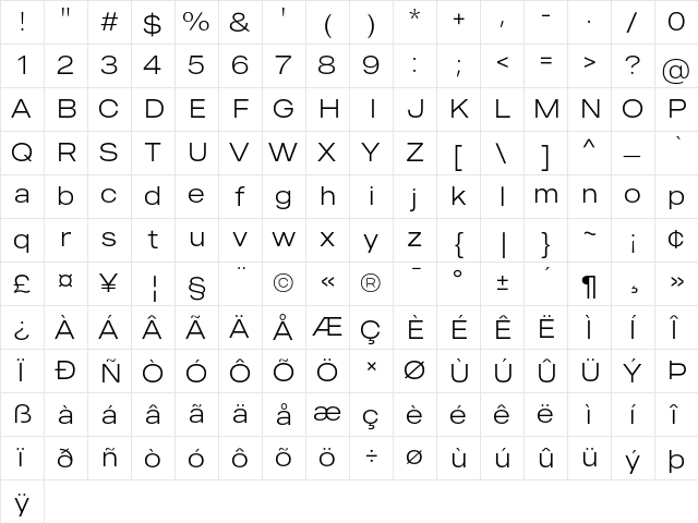 MADE Outer Sans Thin  glyph index