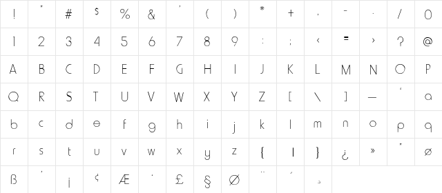 Howard-Light Regular  glyph index