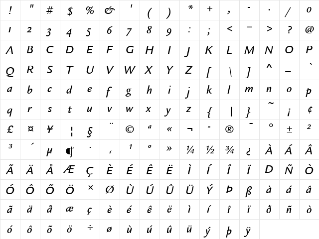 Legacy Sans ITC Medium Italic  glyph index