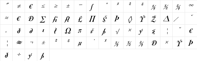 Fontesque-BoldItalicExpert Regular  glyph index