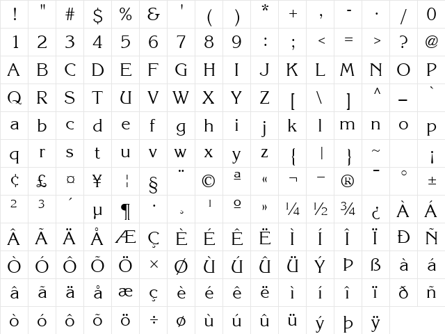 KaneLight Regular  glyph index
