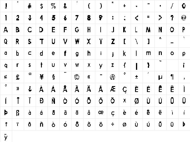 Broken Robot Regular  glyph index