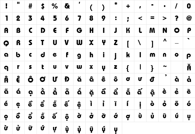 .VnBahamasB Bold  glyph index