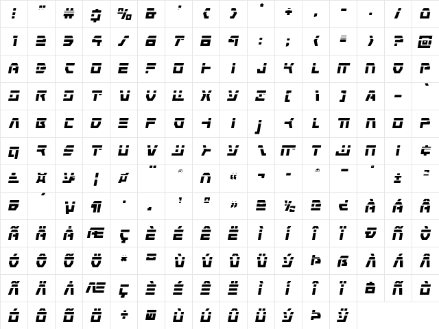 Command Override Laser Italic Italic  glyph index