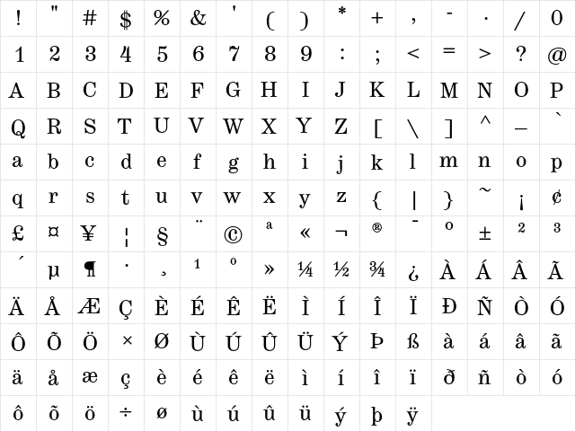 Hercules Text Regular  glyph index