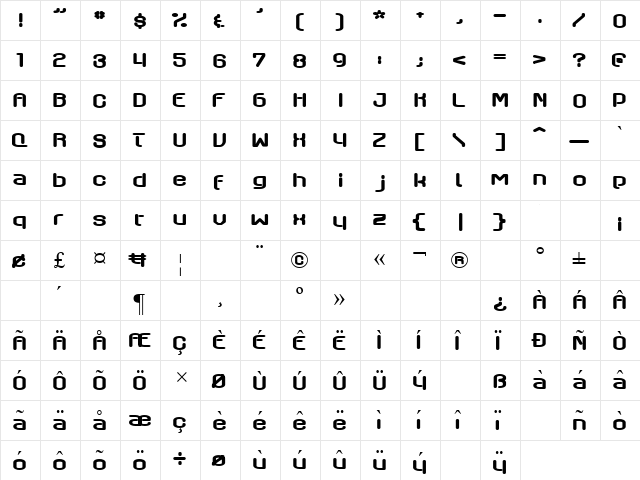 Axaxax regular  glyph index