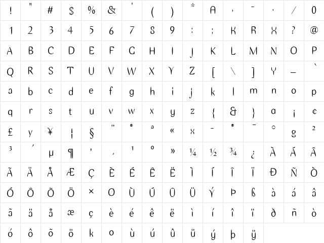 Ellipse ITC Light  glyph index