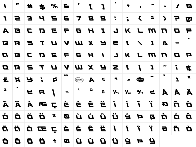 Starduster Leftalic Italic  glyph index