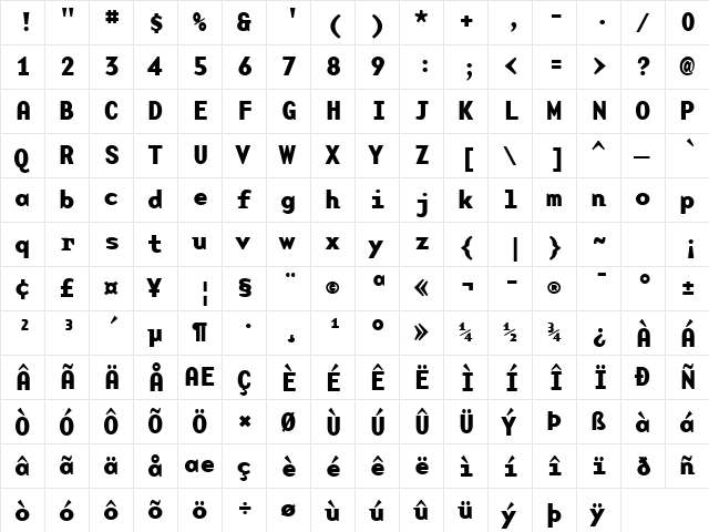 BaseMonoWideBold Bold  glyph index