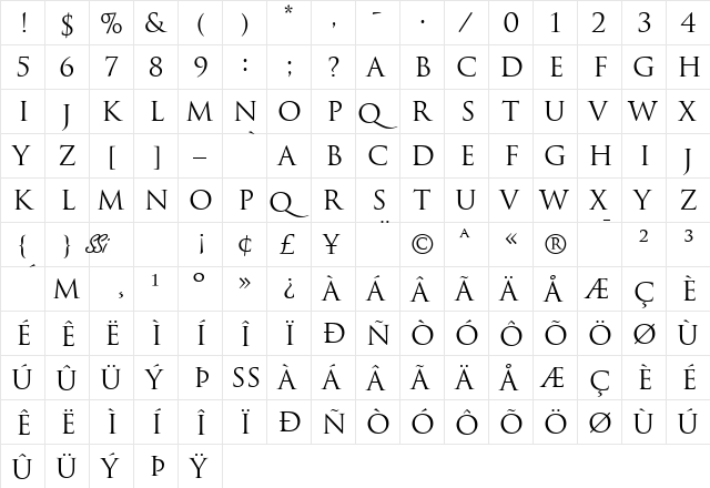 Helios SSi Regular  glyph index