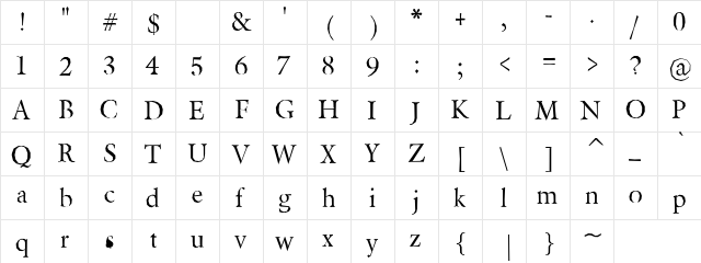 Neny Flasma Regular  glyph index