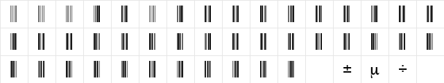 Code39Barcode Regular  glyph index