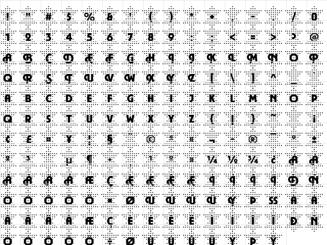DTCPlazaM47 Regular  glyph index