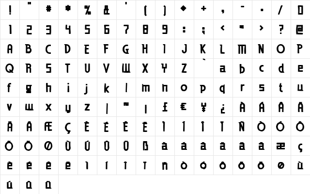 Eden Mills Ink Regular  glyph index