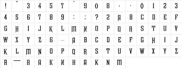 LHF New Visigoth Regular  glyph index