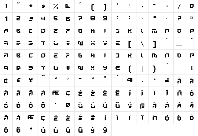 MetronOpen Plain  glyph index