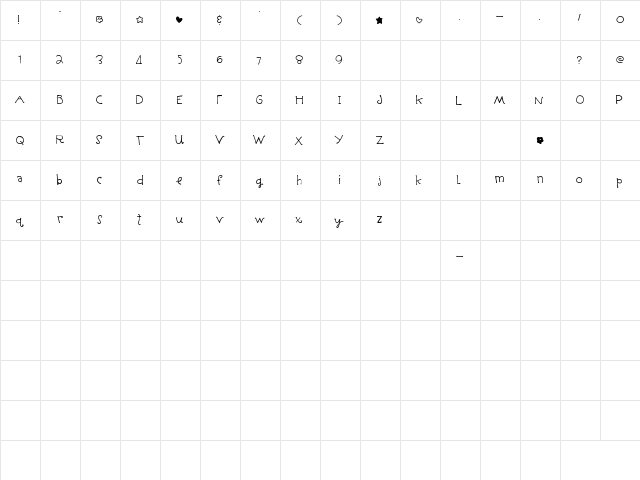 Grace Regular  glyph index