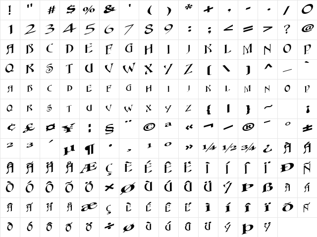 Goal Regular  glyph index