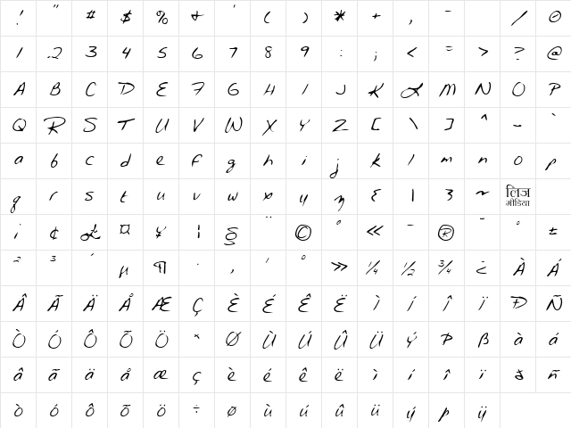 LEHN192 Regular  glyph index