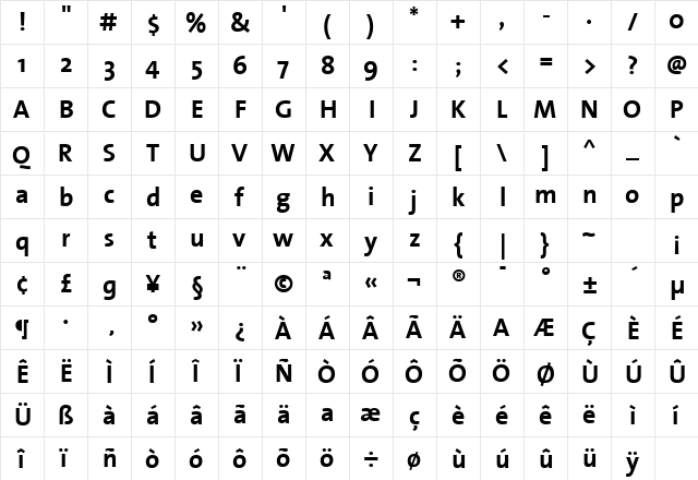TheSansBold Plain  glyph index