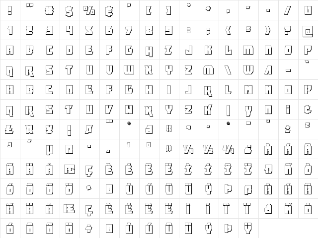 Furiosa 3D Regular  glyph index