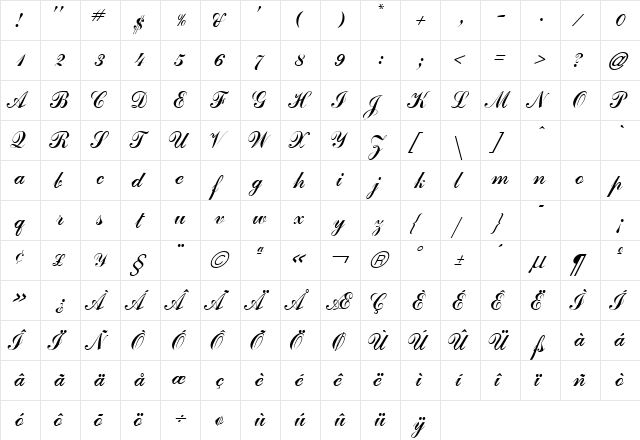 JournalScriptSSK Regular  glyph index