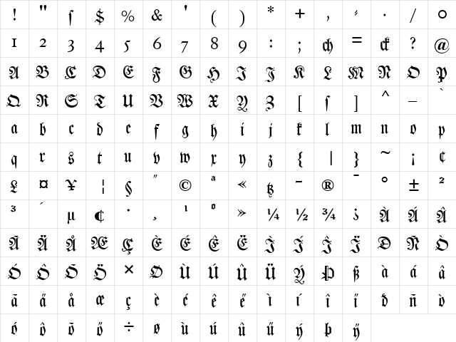 DS Luthersche Titel Regular  glyph index