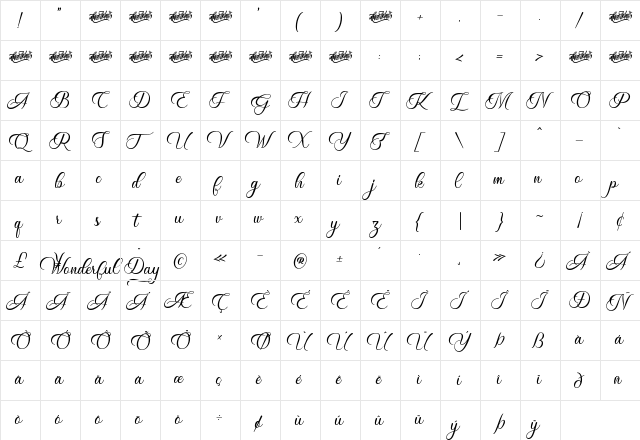 Wonderful Day Regular  glyph index