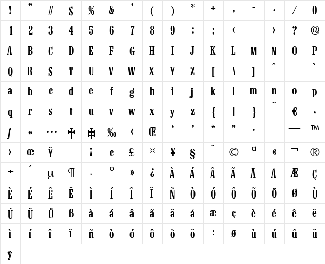 Colonel-Medium Regular  glyph index