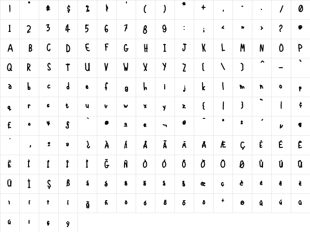 TR International Chunkfunk Regular  glyph index