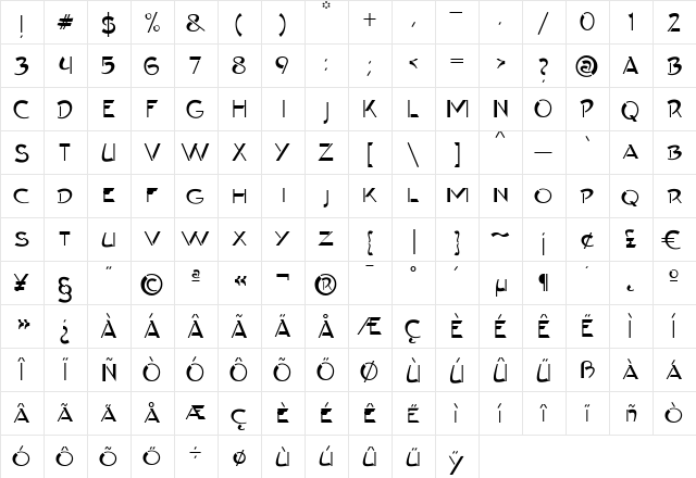 Contype Plain SmallCaps Regular  glyph index