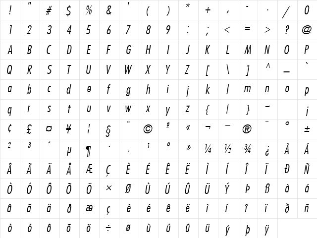 KudosLightCondSSK BoldItalic  glyph index
