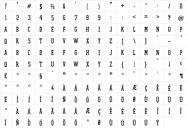 Flyerfonts Straight  glyph index