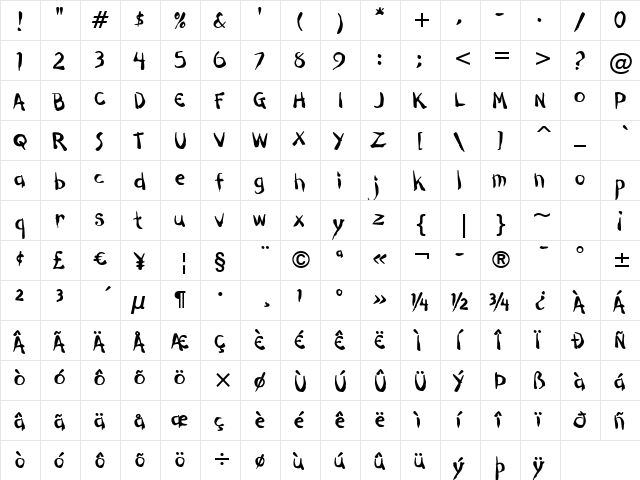 Dark Half BTN Regular  glyph index