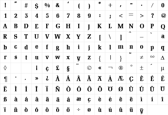 Domenica Bold  glyph index