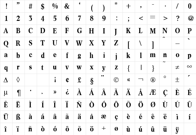 ConceptNova Bold  glyph index