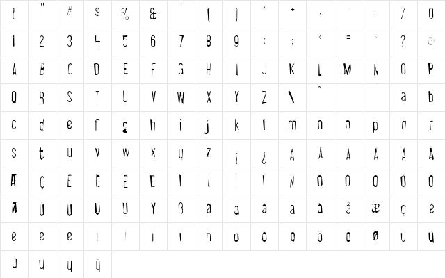 Libel Suit Gaunt Regular  glyph index