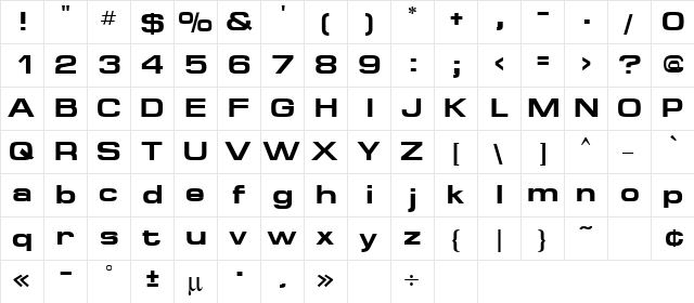 Federation Bold  glyph index